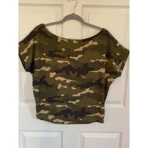 Express Camouflage Print Waffle Knit Dolman Sleeve Top For Women